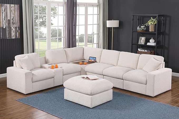 Ball & Cast 127" Oversized Modular Sectional Sofa L-Shaped, Large Chenille - Image 2