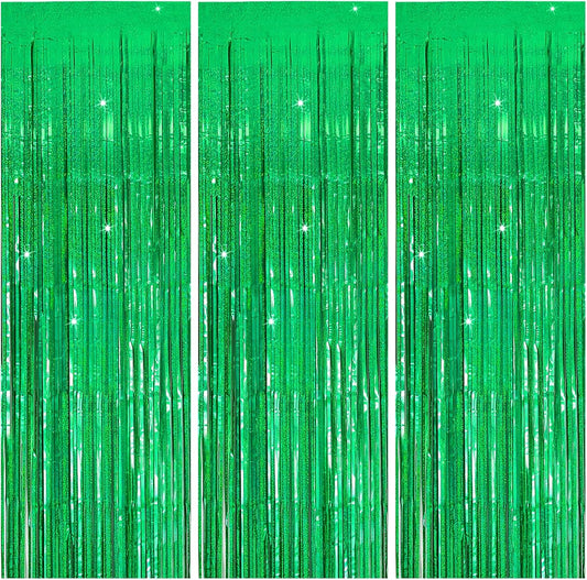 3 Pack Green Streamers Backdrop Jungle Party Decorations Foil Fringe Backdrop Curtains Photo Booth Backdrop for Birthday Dinosaur Animal St Patricks Day Football Christmas Party Decorations