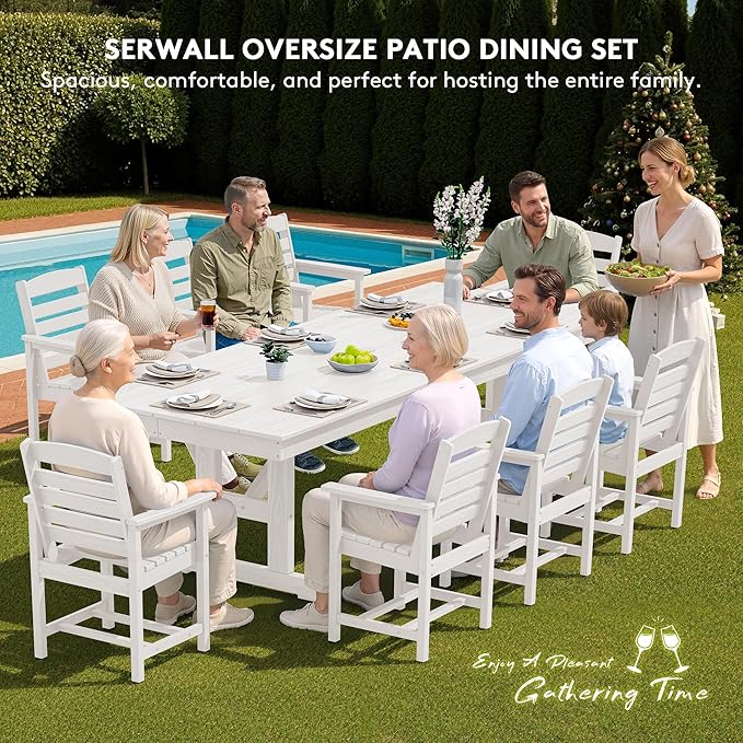 SERWALL Outdoor Large HDPE Dining Table, All Weather HDPE Outdoor Furniture - Image 6