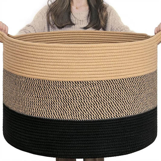 INDRESSME XXXLarge Cotton Rope Basket 21.7" x 21.7" x 13.8" Woven Baby laundry by INDRESSME