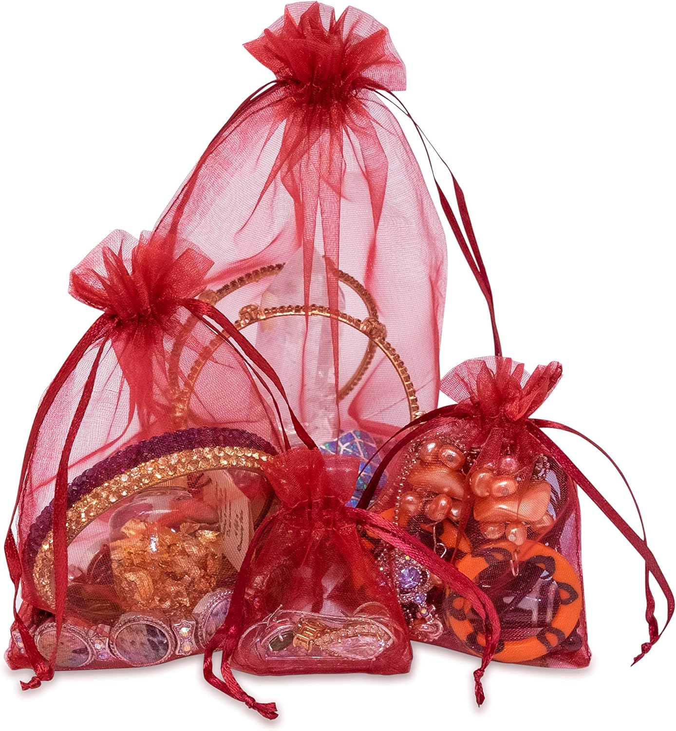 TheDisplayGuys 100-Pack 6x8 Maroon Sheer Organza Gift Bags with Drawstring, Jewelry Candy Treat Wedding Party Favors Mesh Pouch