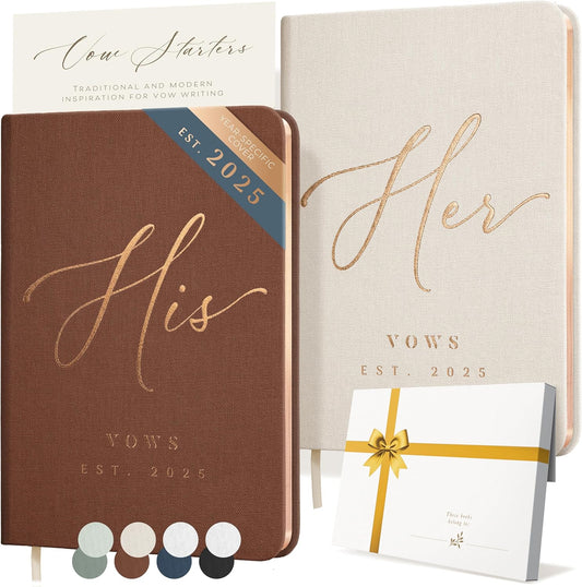 Custom 2025 Vow Books His & Hers - Ivory & Terracotta Linen Wedding Vow Books, Wedding Accessories for Brides & Grooms, His & Hers Gifts - Wedding Registry Must Haves 2025 & Elopement Essentials