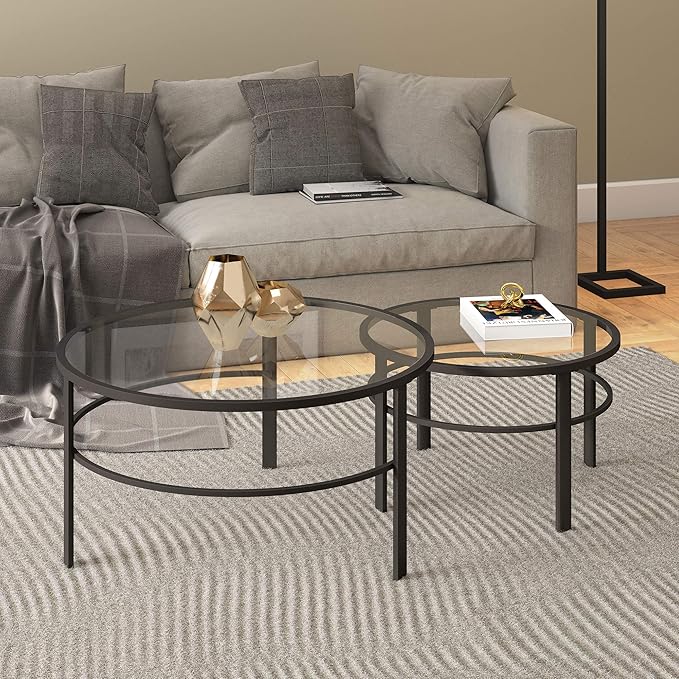 Henn&Hart Round Nested Coffee Table in Blackened Bronze, Coffee Table coffee - Image 2