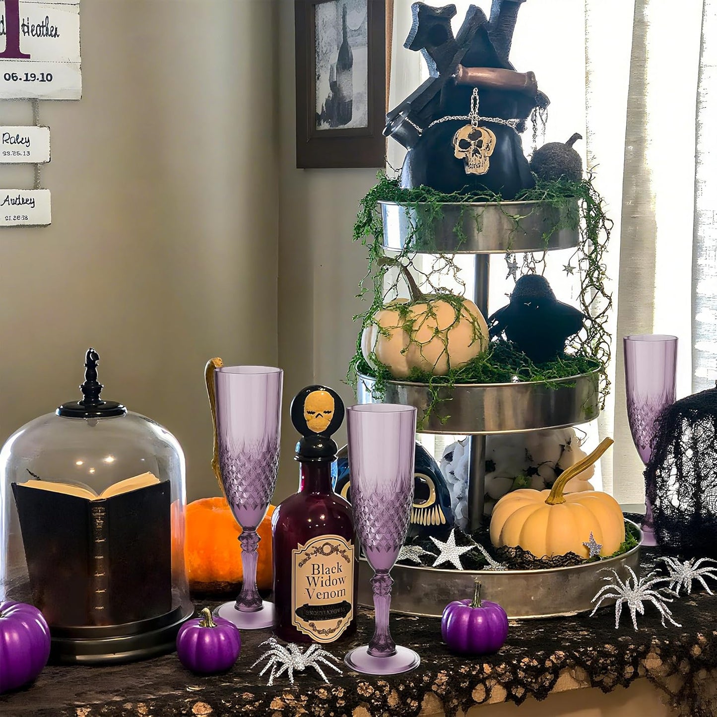 Plastic Champagne Flutes, 12PCS Dark Purple Wine Glasses Goblets Cups Reusable Flute, for Halloween Weddings Bachelor Parties Toasting and Events(12, Dark Purple)