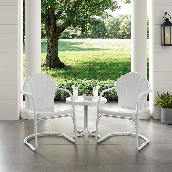 Crosley Furniture Tulip 3-Piece Outdoor Chair and Side Table Set, Retro Metal - Image 6