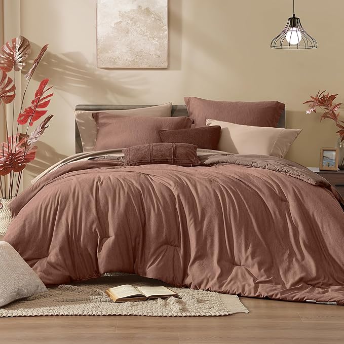 Monbix Twin XL Comforter Set Terracotta, Cationic Dyeing Bedding Set Reversible by Monbix
