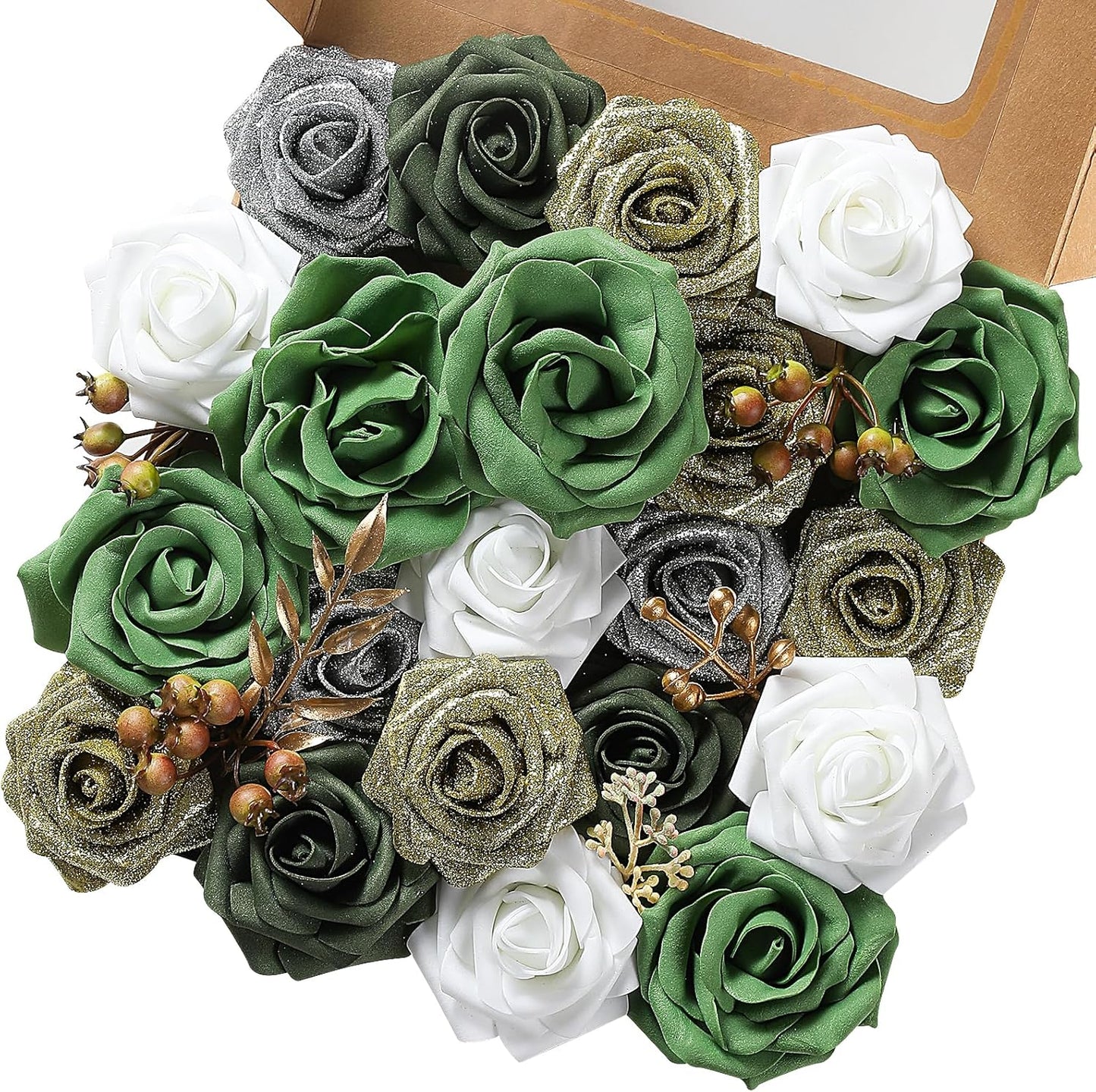 Christmas Artificial Flowers Poinsettia Flower Mix Silk Flowers Fake Roses with Stems for DIY Table Centerpieces Christmas Tree Xmas Wreath Holiday Home Party Decor