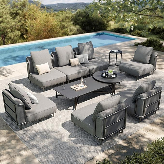 HERA'S HOUSE Metal Patio Furniture Set, Modular 7 Seats, 1 Nesting Coffee by HERASHOUSE