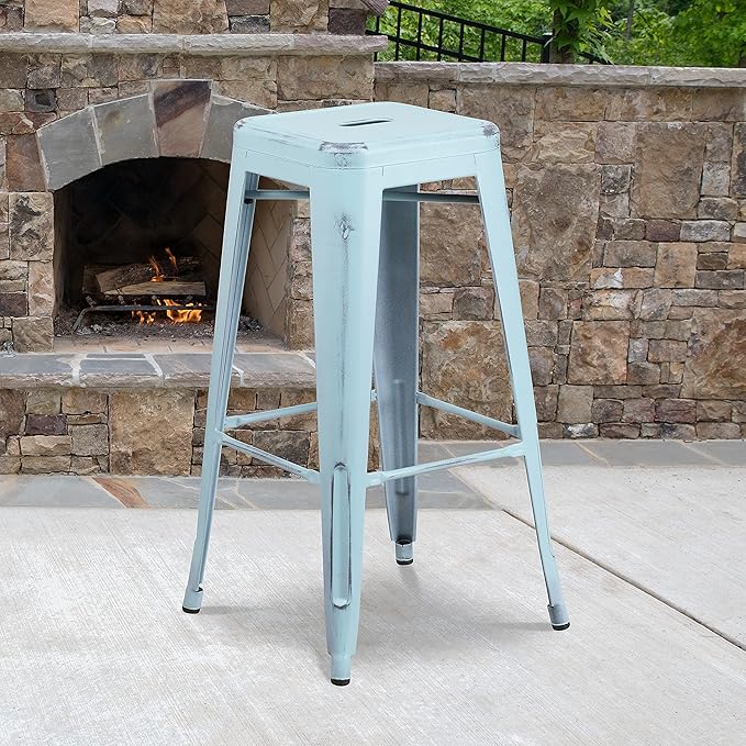 Flash Furniture Kai Commercial Grade 4 Pack 30" High Backless Distressed - Image 2