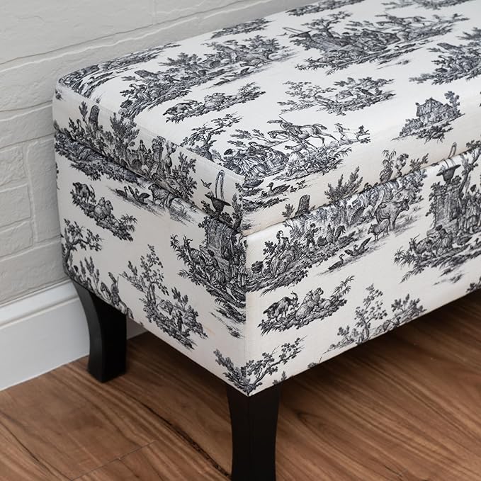 Linon Stephanie Black and White Toile Fully Upholstered Bench - Image 7