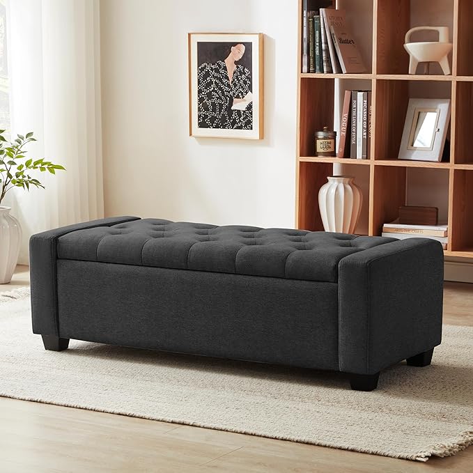 Huatean Home 48" Ottoman with Storage, Storage Ottoman Bench with Safety Hinge by huateanhome
