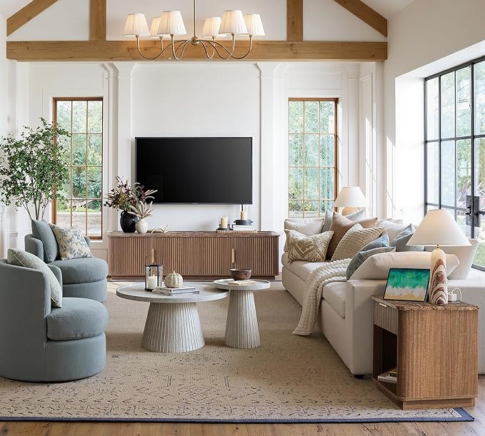 win2win 67" TV Stand for 80 Inch TV, Mid Century Modern Fluted Entertainment - Image 9
