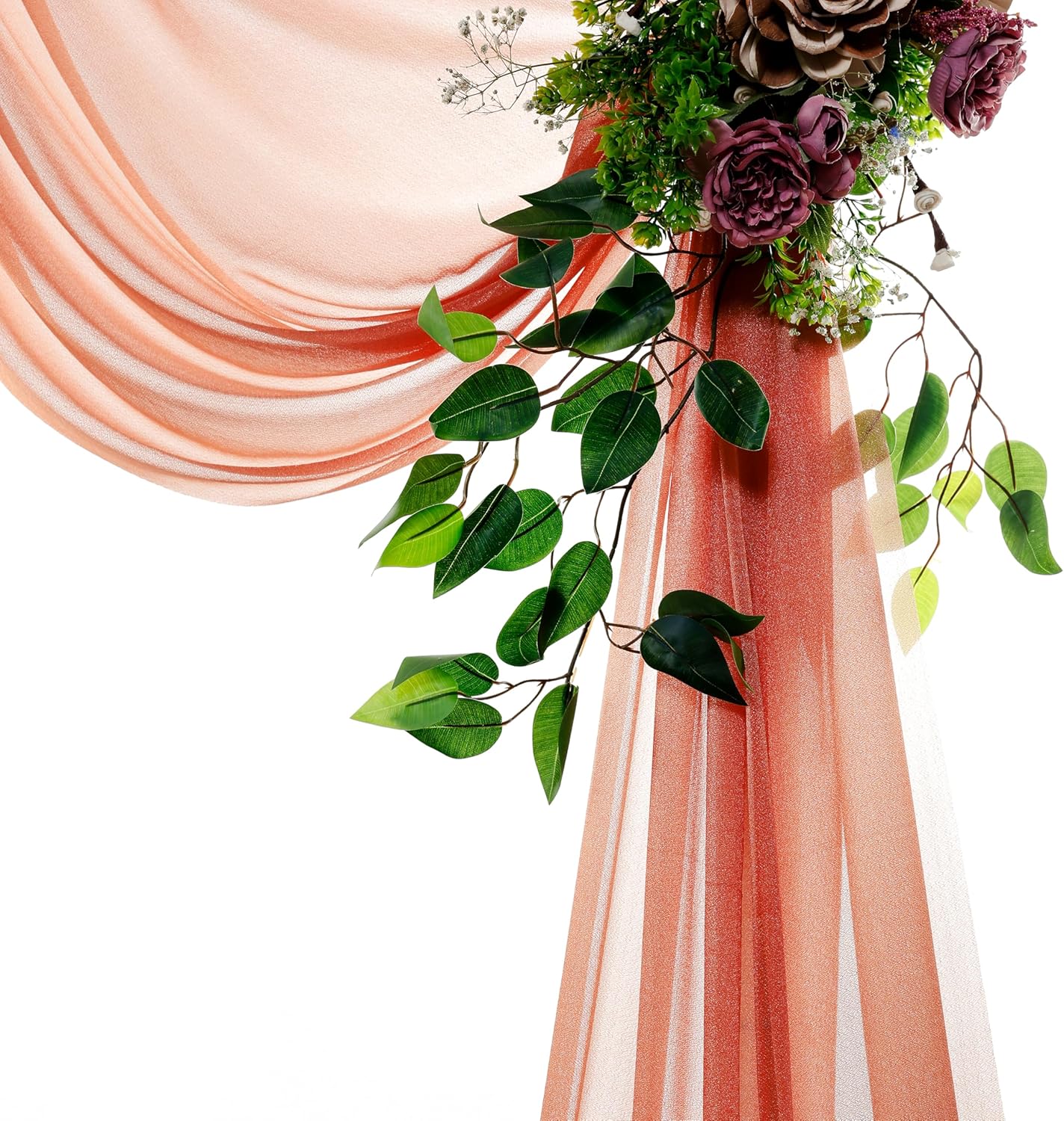 VDS Pack of 1 Panel (30 Inch X 40 Feet) Wedding Arch Draping Fabric Sheer Chiffon Fabric Drapery for Wedding Ceremony Reception Swag Backdrop Canopy Chuppah ARBO Altars Decoration (Terracotta)