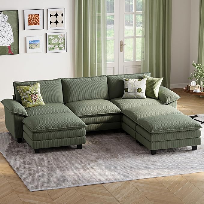 LINSY HOME 123" Modular Sectional Sofa, 3-Seat Corduroy Modern Cloud Couch - Image 3