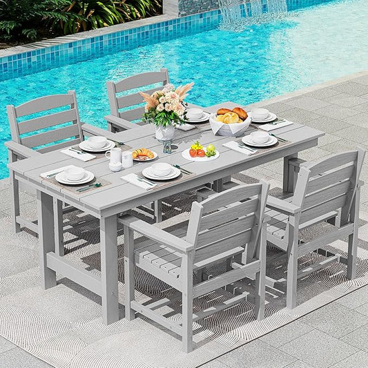 SERWALL Patio Dining Table Sets 5-Piece, Outdoor HDPE Dining Furniture Set by SERWALL