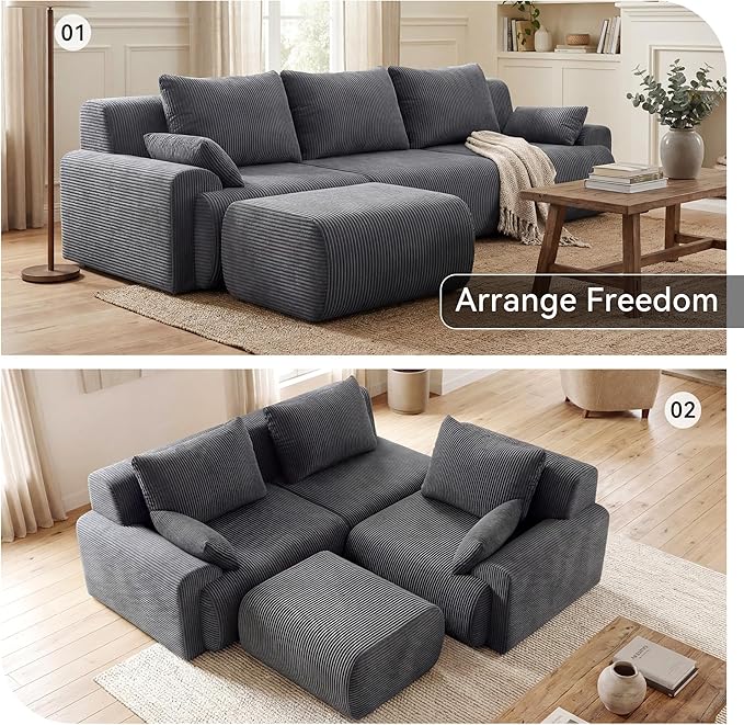GRUSIGN 118'' Sectional Boneless Oversize Modular Couches, Curved Cloud - Image 7