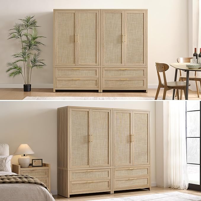 SICOTAS Armoire Wardrobe Closet, Larger Rattan Armoires Wardrobe Cabinet - Image 11