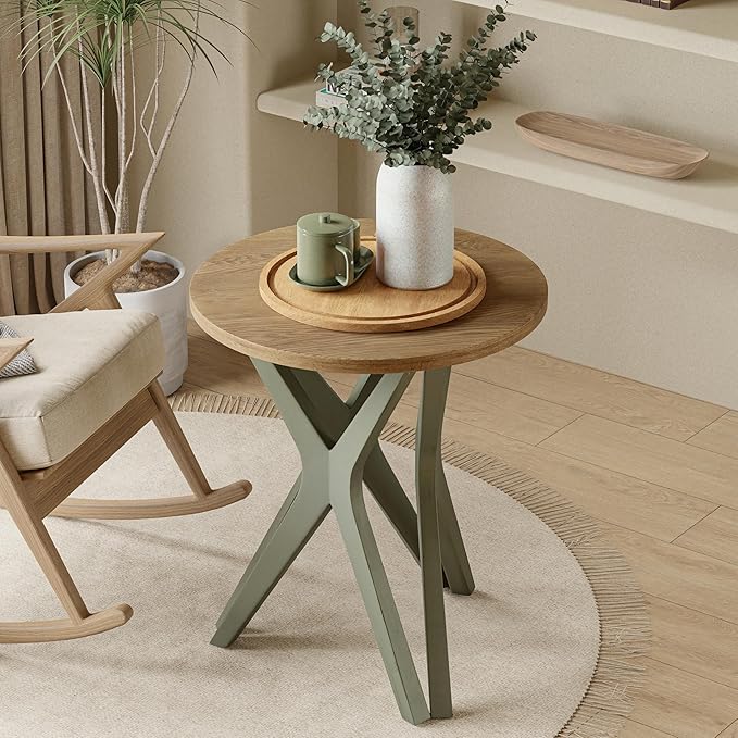 Pedestal Farmhouse End Table Set of 2, Distressed Top - Image 7
