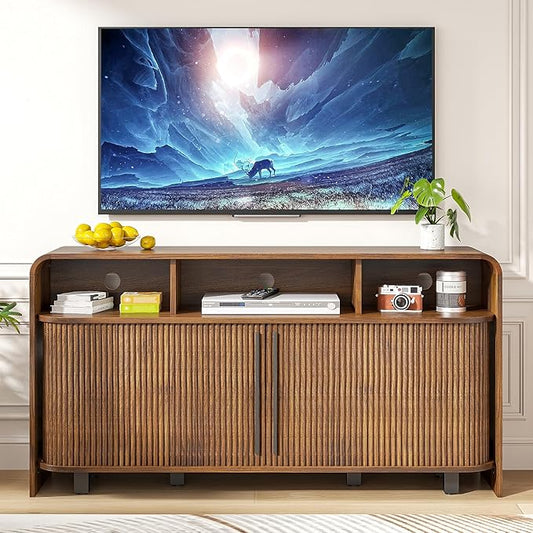 Small Fluted TV Stand for Bedroom, Mid Century Modern Media TV Console for 55 by Woemtoric