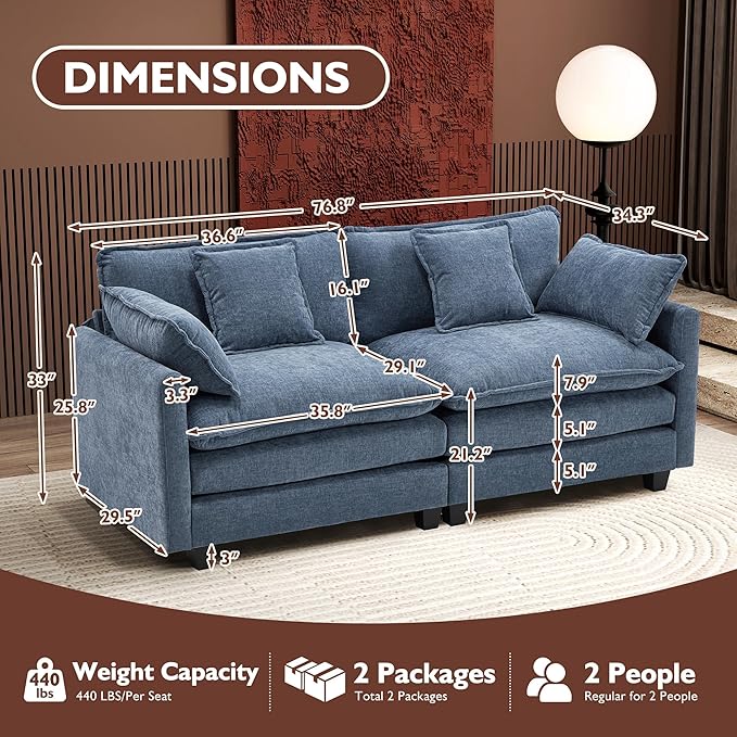 Ihanherry Cloud Sofa 77 Inch Loveseat, Modern Sectional Couch, 2-Seats Sofa - Image 2