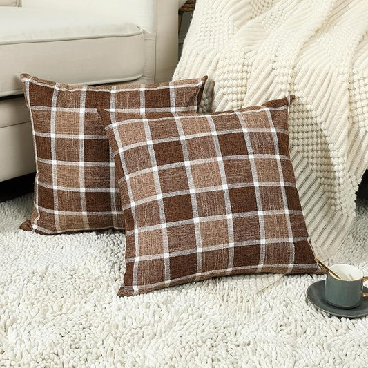 Stellhome Pack of 2 Fall Linen Buffalo Check Decorative Throw Pillow Covers by Stellhome