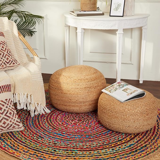 · REDEARTH · Jute Circular Jute Pouf Ottoman - Image 2