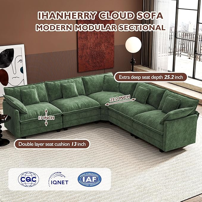 Ihanherry 114" V-Shaped Modern Sofa Modular Sectional Cloud Couch - Image 3