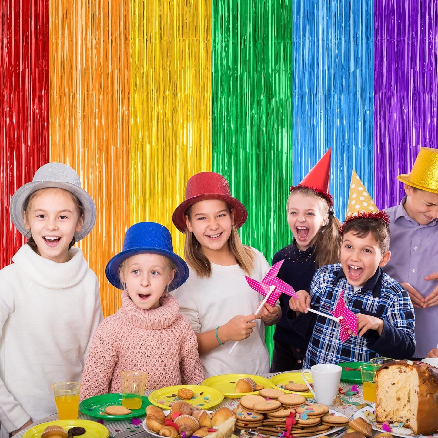 8 Pack Rainbow Backdrop, 3.28 FT x 7.05 FT Backdrop Curtains, Metallic Fringe Curtains Tinsel Bakdrop Party Streamer, Wedding Decor Rainbow Party Decorations Pride Photo Booth Props