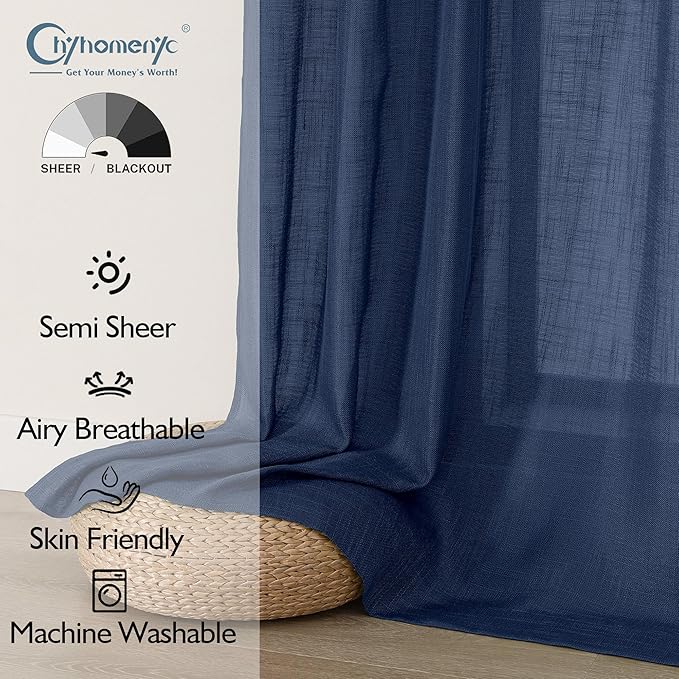 Chyhomenyc Navy Blue Semi Sheer Curtains 54 Inch Length - Image 2