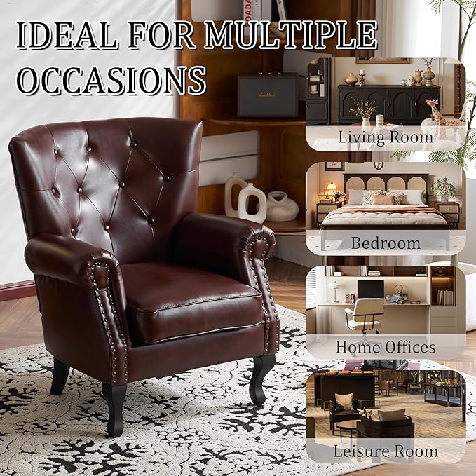 Modern Faux Leather Accent Chair, Upholstered Mid-Century Armchair - Image 8