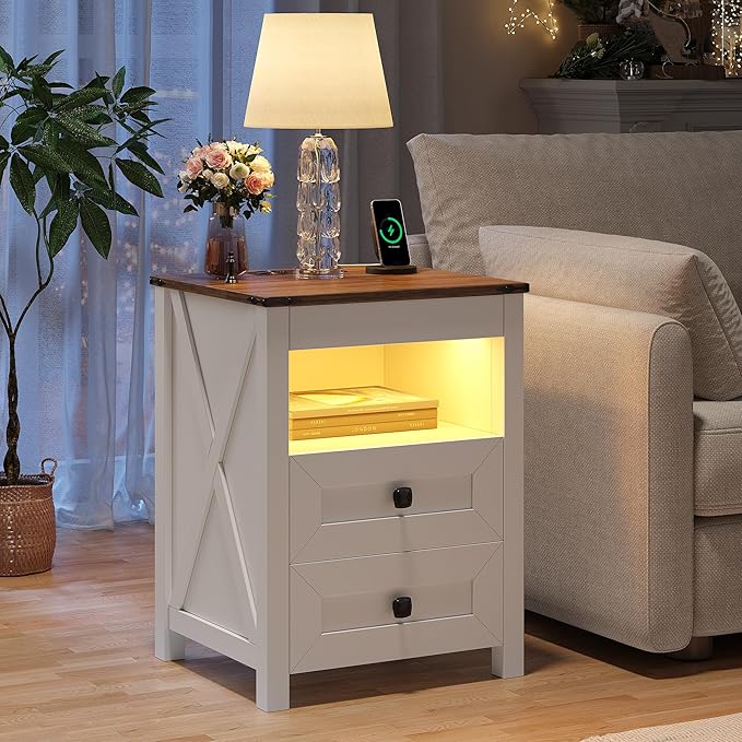 HWB LED Nightstand with Gun Drawer: Bedside Table with Charging Station - Image 8