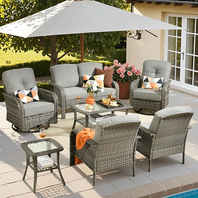 ovios 7-Piece Patio Furniture Set, Outdoor Wicker Sofa by OVIOS