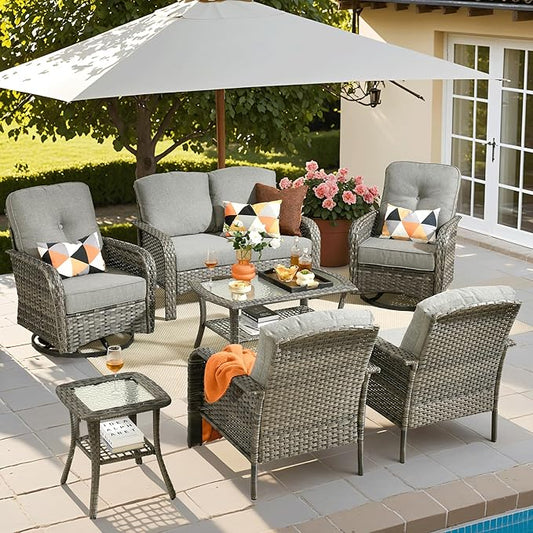 ovios 7-Piece Patio Furniture Set, Outdoor Wicker Sofa by OVIOS