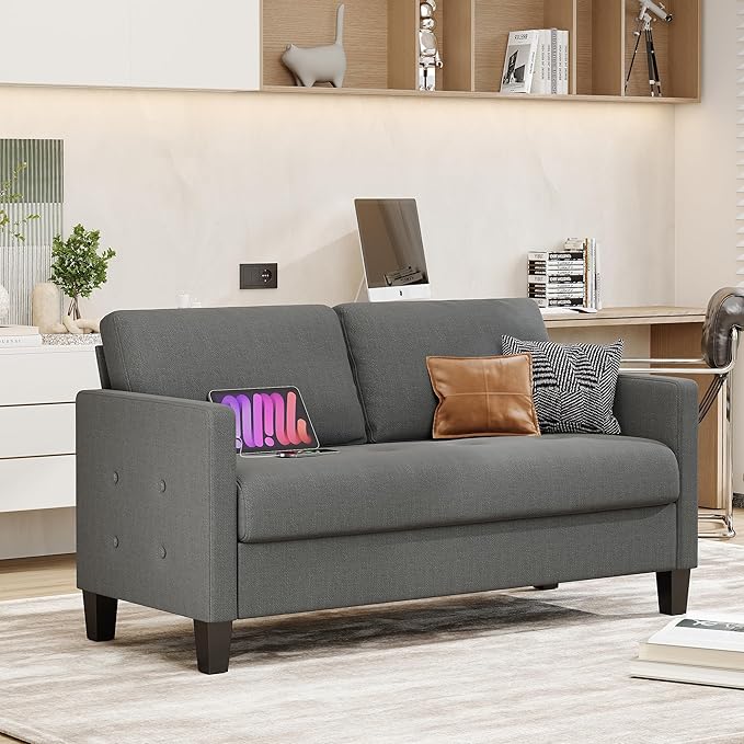 STHOUYN Comfy Loveseat Sofa Small Grey Couch, Small Love Seat Bedroom, Mid - Image 8