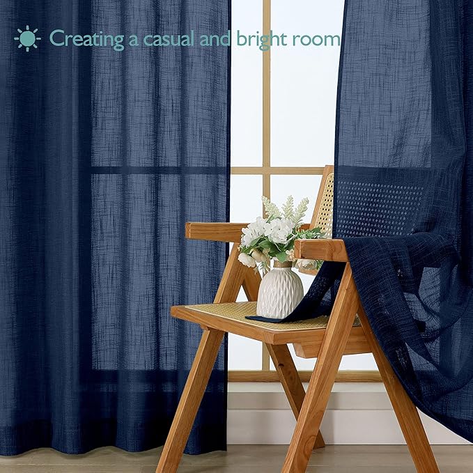 Chyhomenyc Navy Blue Semi Sheer Curtains 54 Inch Length - Image 7