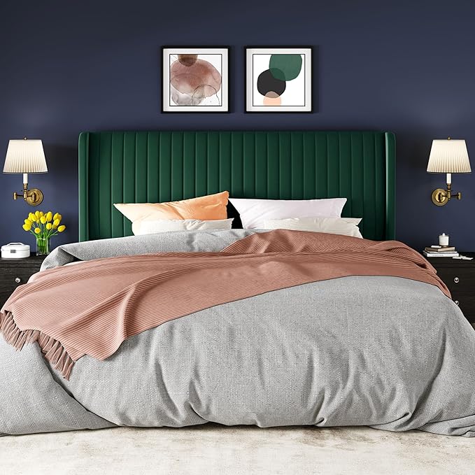 Allewie King Size Bed Frame/Velvet Upholstered Platform Bed/Vertical Channel - Image 3