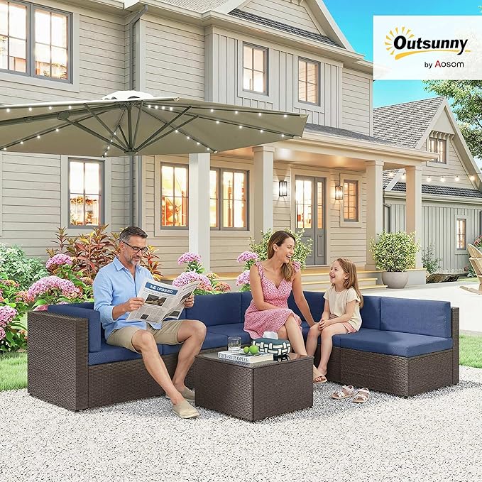 Outsunny 7 Piece Patio Furniture Set, Wicker Outdoor Sectional Sofa Set - Image 2