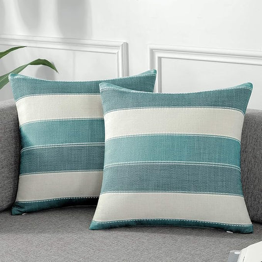 AmHoo Pack of 2 Farmhouse Stripe Check Throw Pillow Covers Set Case Cotton by AmHootextile