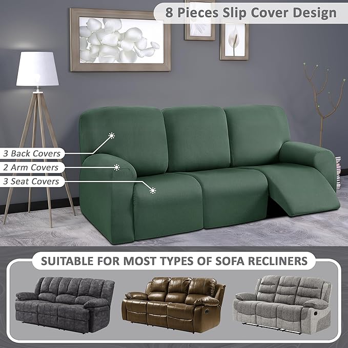 ULTICOR 8-Pieces Recliner Sofa Covers, Yarn Dyed Stretch Reclining Couch Covers - Image 5