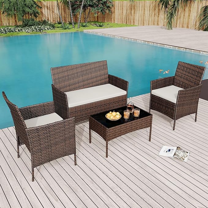 4-Piece Patio Furniture Set, Outdoor Wicker Conversation Set - Image 8