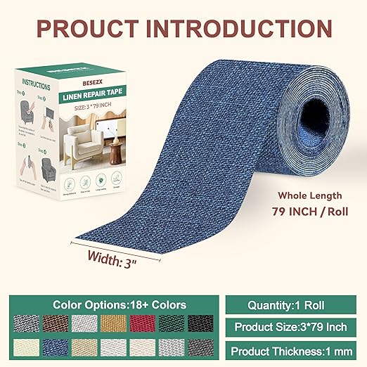 BESEZX Linen Fabric Repair Tape, 3x79 Inch Self Adhesive Repair Patches - Image 2