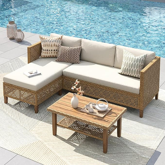 PHI VILLA Sectional Outdoor Couch, Small Patio Furniture Set by PHIVILLA