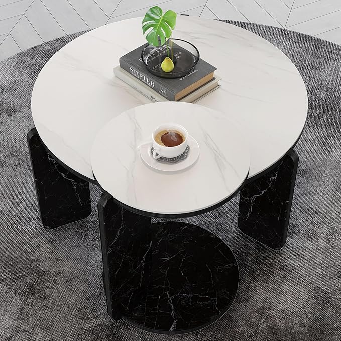 GDFStudio Round Nesting Coffee Table Set of 2, Modern Wooden Accent Side Table - Image 4
