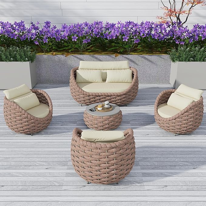 TWT Outdoor Patio Furniture Set-5 Pieces Aluminum Sectional Sofa, Metal Patio by TWT