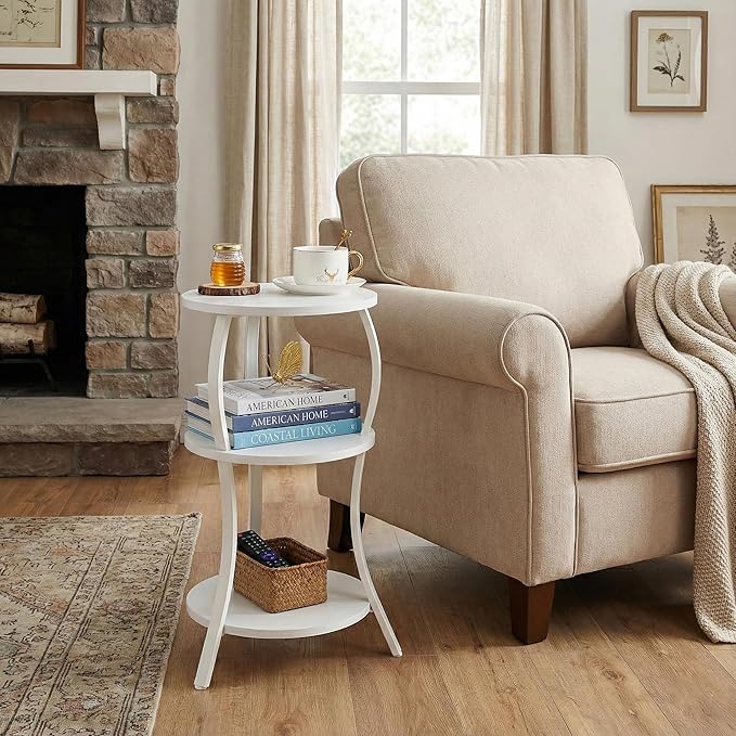 YEAKOO Vintage Small Round Side Table, 3-Tier Slim Waist Circular End Table - Image 2