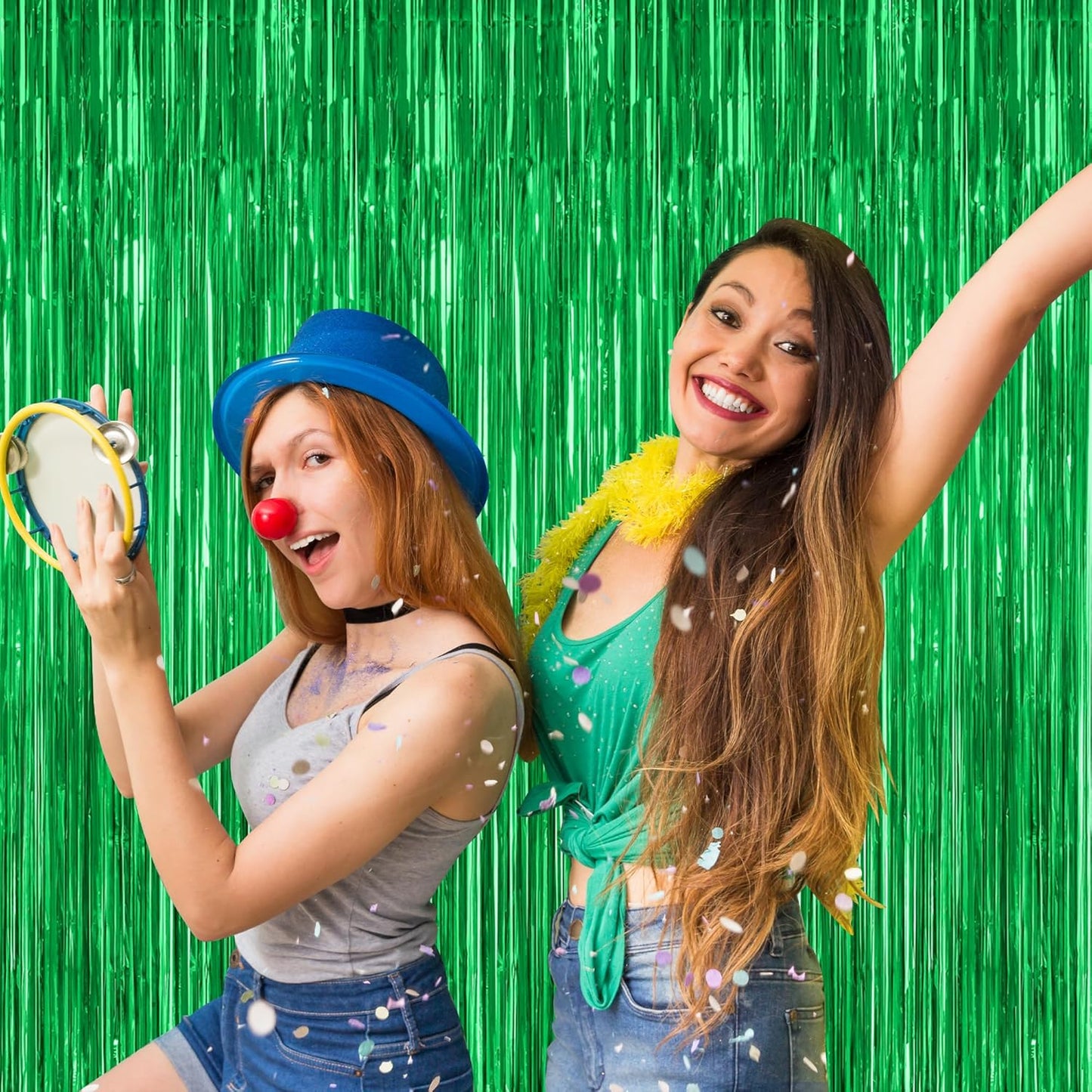 12 Pack Party Decorations, 3.28 FT x 7.05 FT Green Streamer, Metallic Birthday Backdrop Foil Fringe Curtains Green Tinsel, Party Supplies Photo Booth Props Door Wall Indoor Decor