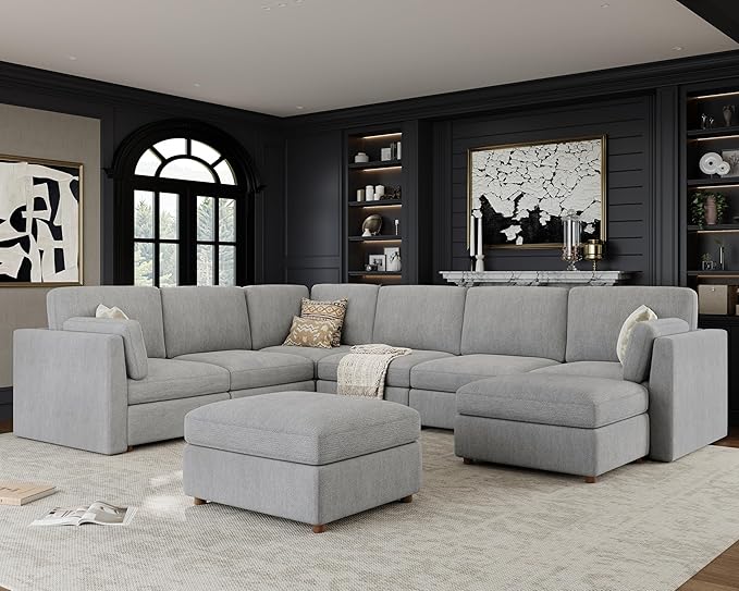 Oversized Modular Sectional Sofa, Solid Wood Frame, Removable Washable Cover by Kalafini