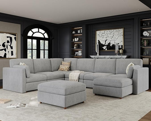 Oversized Modular Sectional Sofa, Solid Wood Frame, Removable Washable Cover by Kalafini