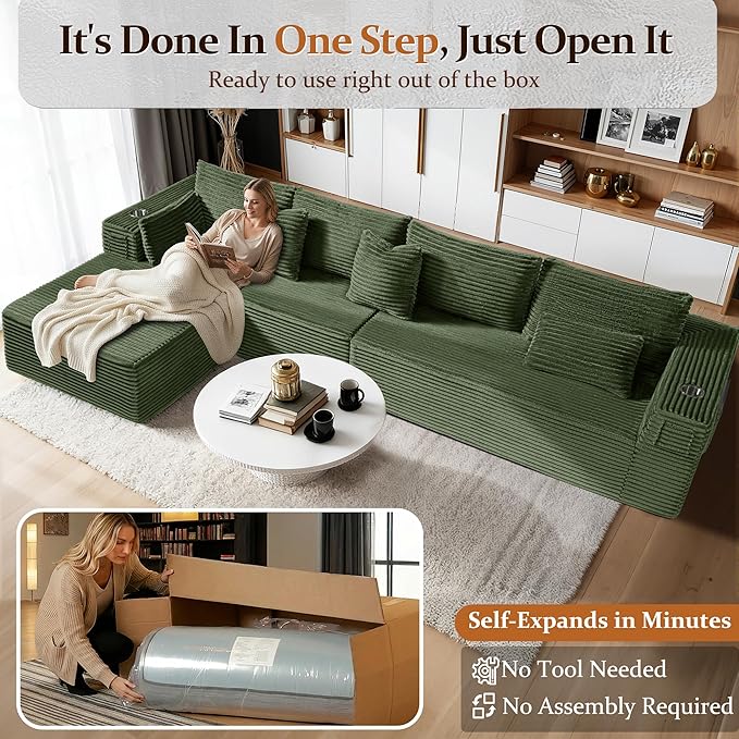 138" Cloud Sectional Couch, Comfort L Shaped Boneless Couch - Image 3