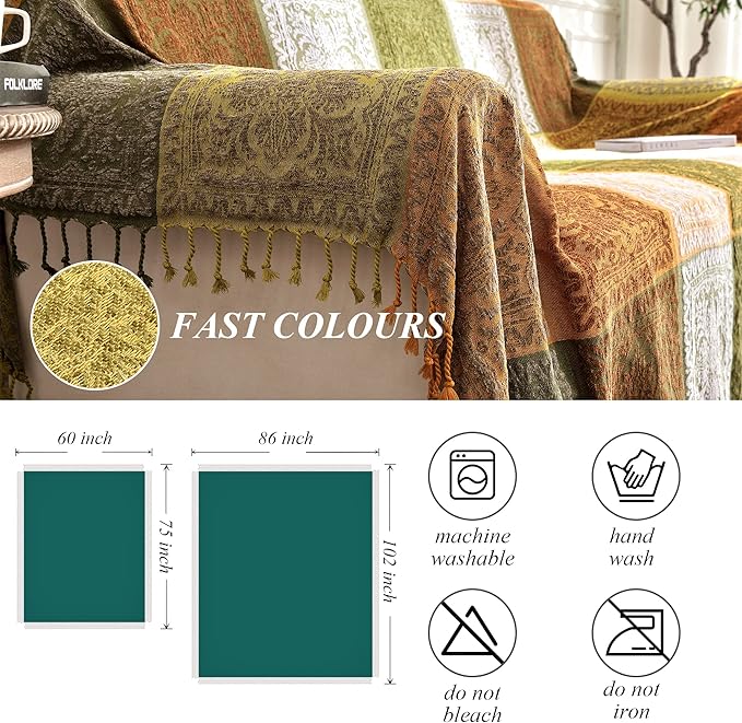 Boho Sofa Cover, Bohemian Throw Blanket Tassels Hippie Decor Covers Couch Chair - Image 5